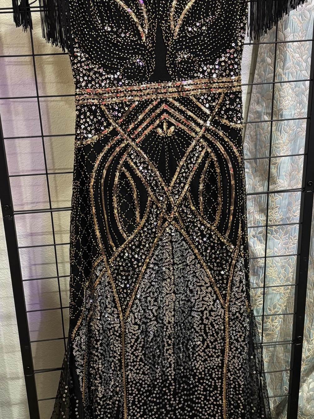 Babeyond Black Sequin Maxi Dress with Gold Accents